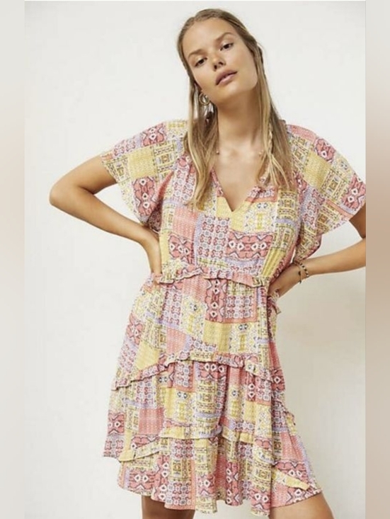 Anthropologie Dresses & Skirts - Anthropologie Robin Floral Patchwork Tiered Mini Dress Size S Boho Eclectic